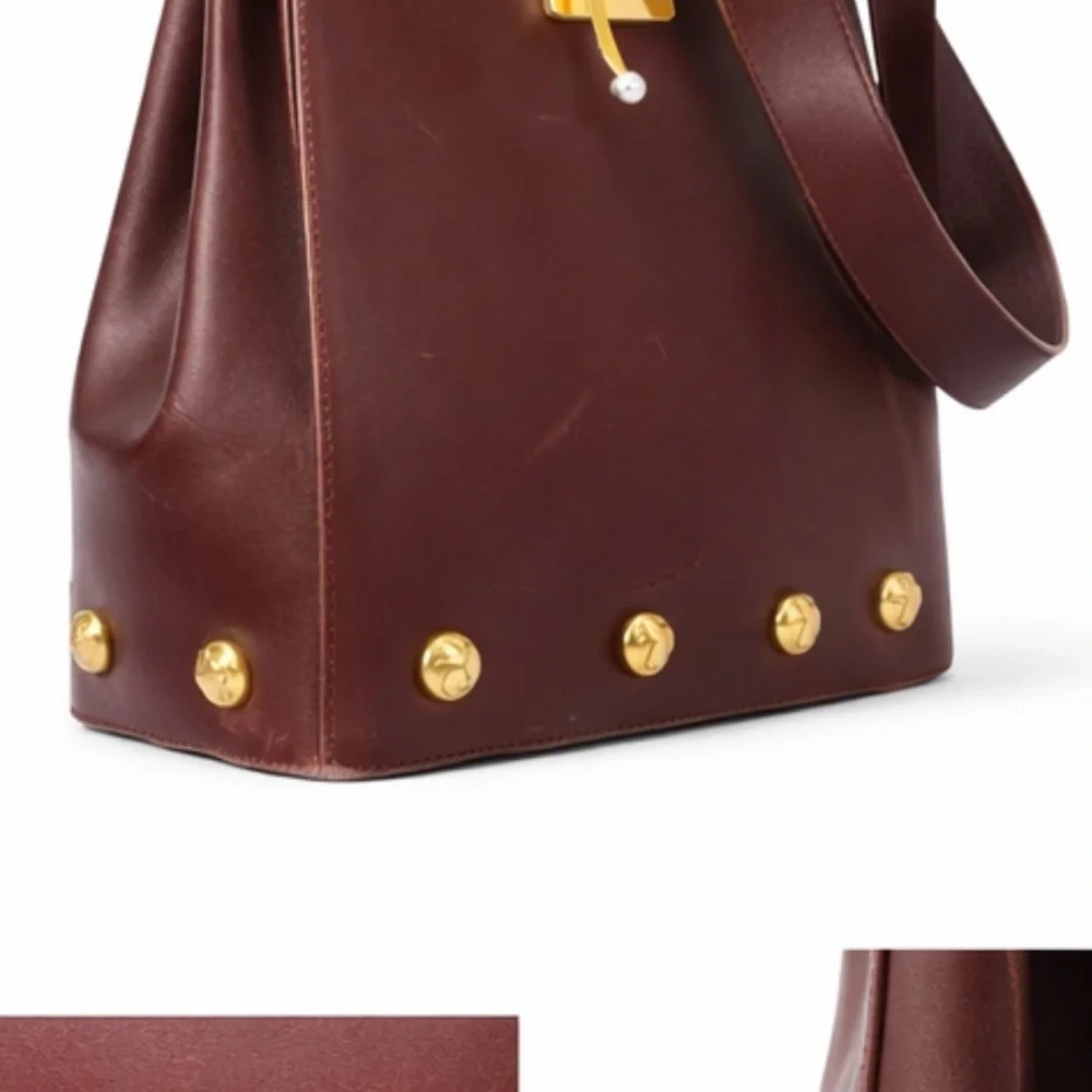 Rare Vintage Ferragamo Leather Bag Studded Gold Hardware Italy - Picture 6 of 12